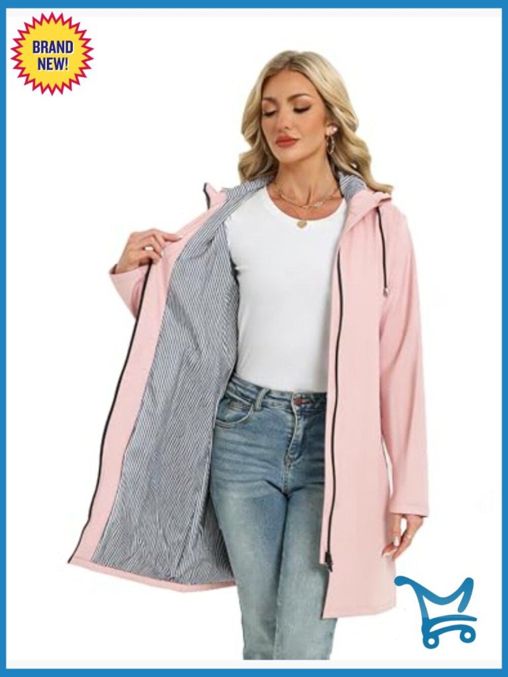 Long Raincoat Waterproof Hooded Lightweight Windbreaker Trench Coat - Picture 4 of 7